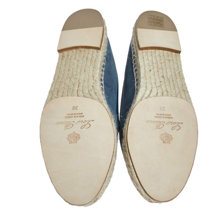 Pre Owned Loro Piana Blue Suede Summer Charms Walk Espadrille Flats Size 38