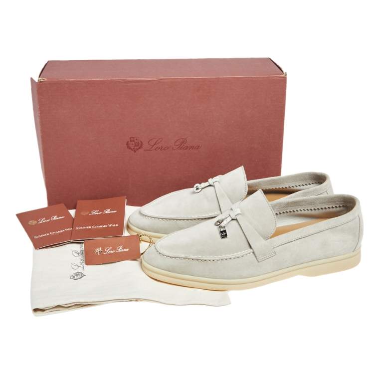 Pre Owned Loro Piana Grey Suede Summer Charms Walk  Loafers Size 38 