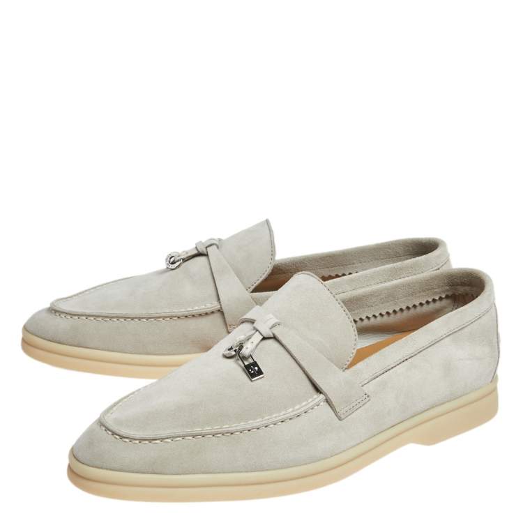Pre Owned Loro Piana Grey Suede Summer Charms Walk  Loafers Size 38 