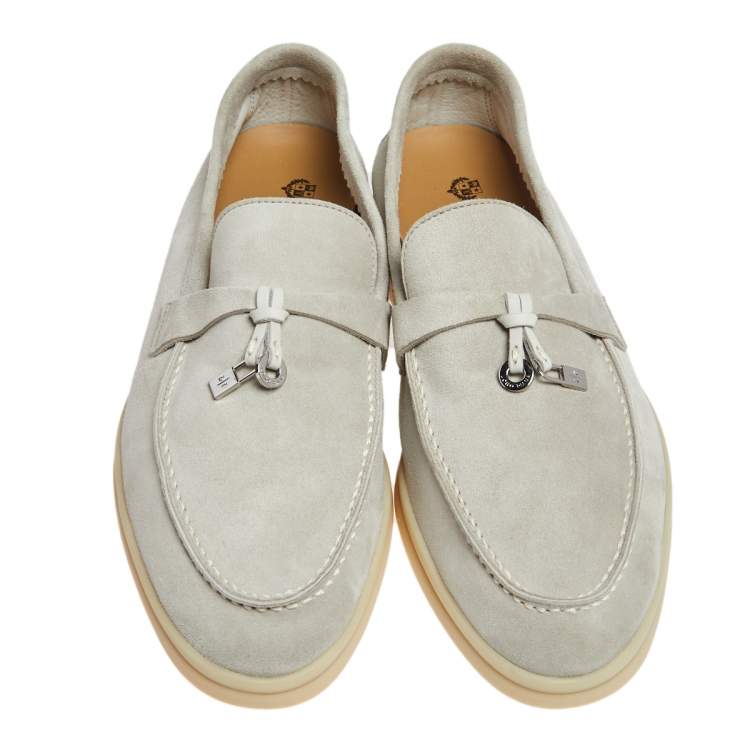 Pre Owned Loro Piana Grey Suede Summer Charms Walk  Loafers Size 38 