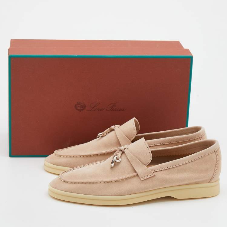 Pre Owned Loro Piana Beige Suede Summer Charms Walk Loafers Size 38