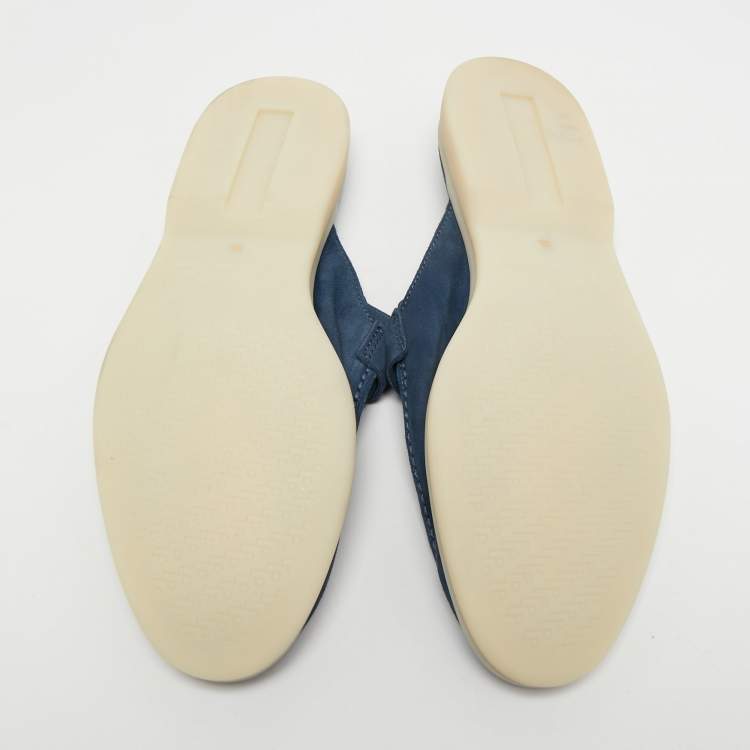 Pre Owned Loro Piana Blue Suede Summer Charms Walk Flat Mules Size 38.5