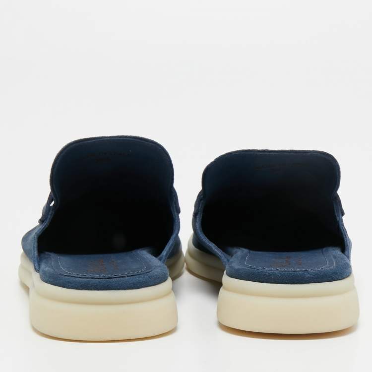 Pre Owned Loro Piana Blue Suede Summer Charms Walk Flat Mules Size 38.5