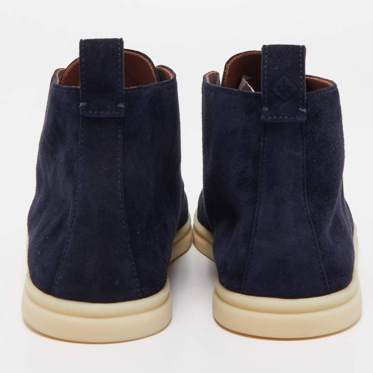 Pre Owned Loro Piana Navy Blue Suede Soft Walk Lace Up Ankle Boots Size 38