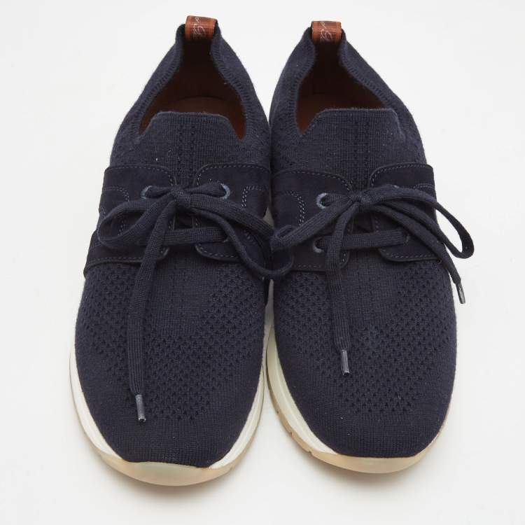 Pre Owned Loro Piana Navy Blue Fabric and Leather 360 Flexy Walker Sneakers Size 38