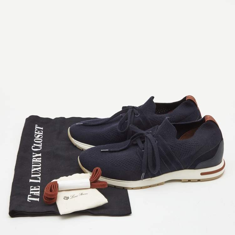 Pre Owned Loro Piana Navy Blue Fabric and Leather 360 Flexy Walker Sneakers Size 38
