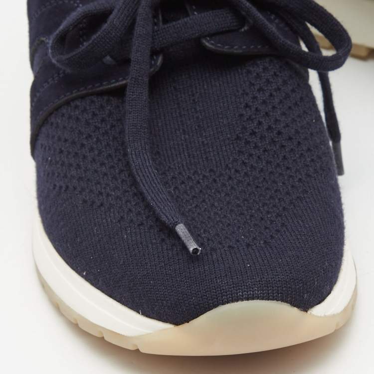 Pre Owned Loro Piana Navy Blue Fabric and Leather 360 Flexy Walker Sneakers Size 38