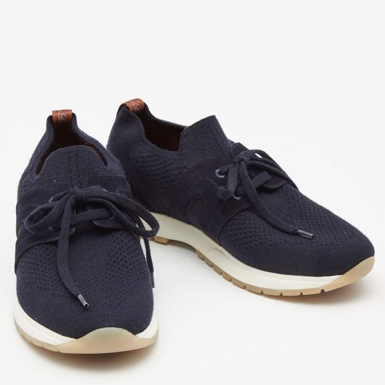 Pre Owned Loro Piana Navy Blue Fabric and Leather 360 Flexy Walker Sneakers Size 38