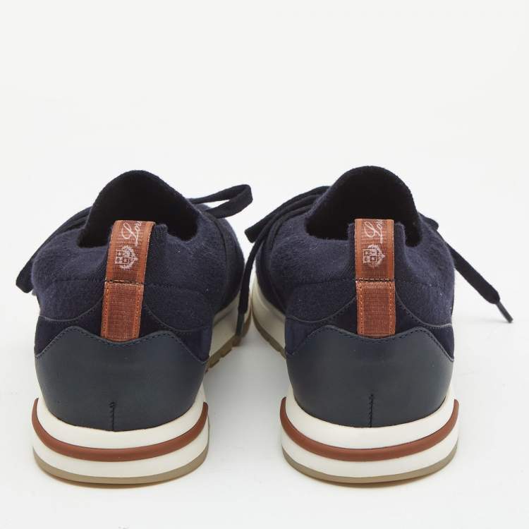 Pre Owned Loro Piana Navy Blue Fabric and Leather 360 Flexy Walker Sneakers Size 38