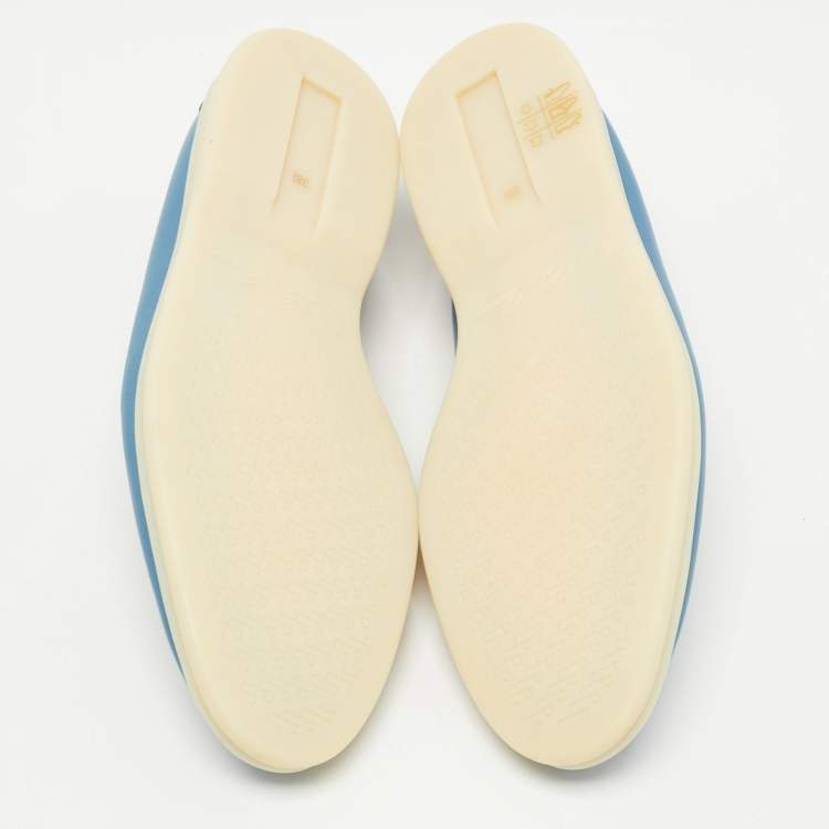 Pre Owned Loro Piana Blue Leather Summer Walk Loafers Size 38.5