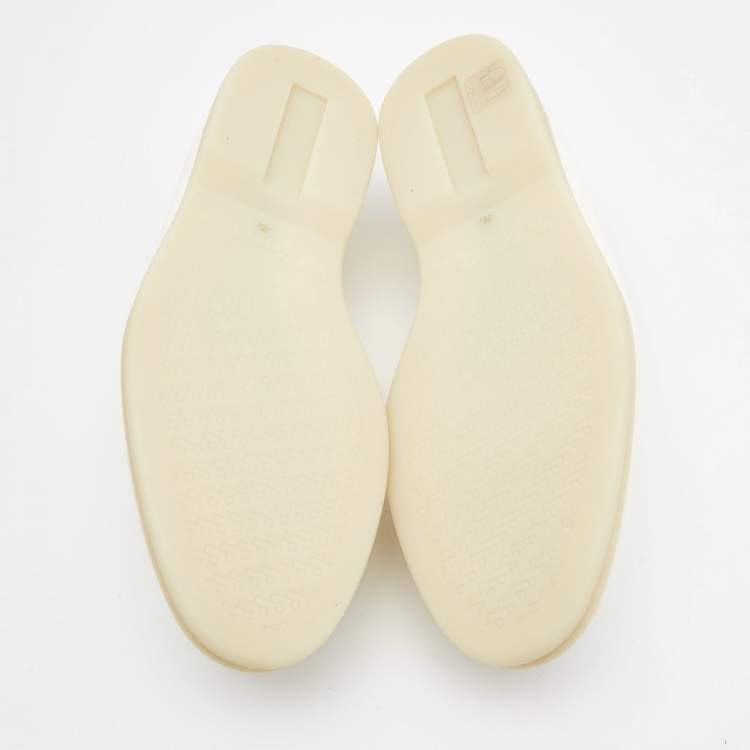 Pre Owned Loro Piana White Leather Summer Charms Walk Slip On Loafers Size 36.5