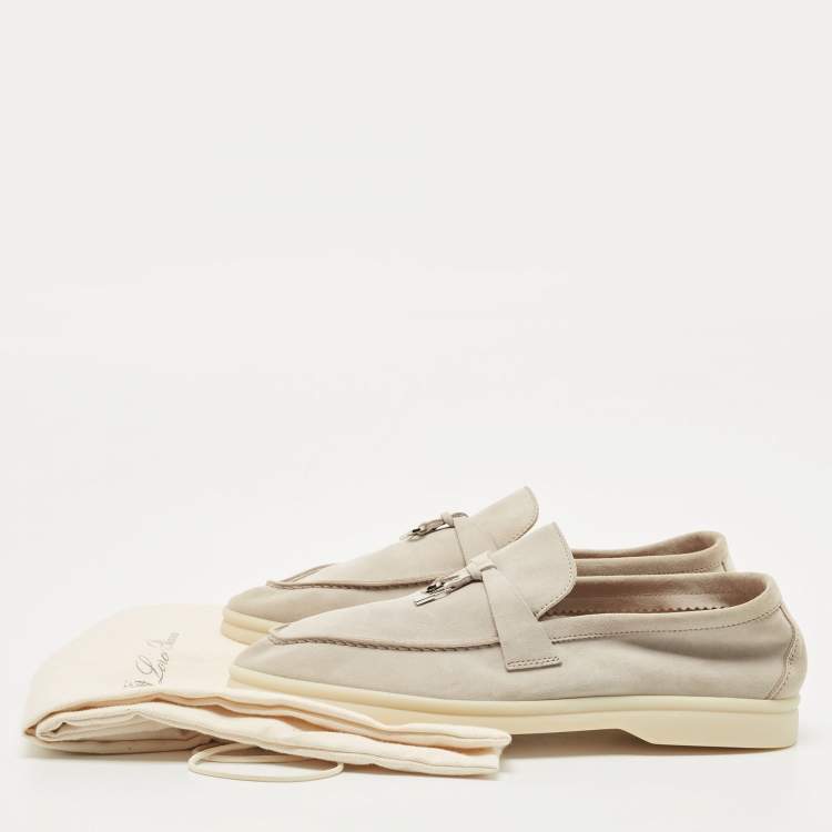 Pre Owned Loro Piana Light Grey Nubuck Leather Summer Charms Walk Loafers Size 39