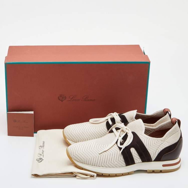 Pre Owned Loro Piana Beige/Brown Suede,Leather and Knit Fabric Flexy Walk Sneakers Size 38