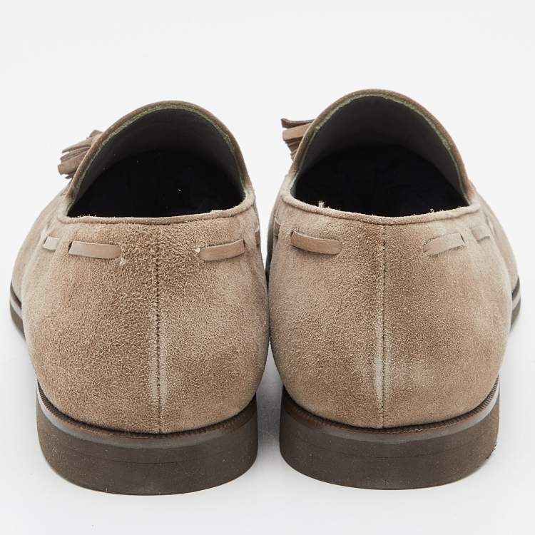Pre Owned Loro Piana Grey Suede Tassel Slip On Loafers Size 39