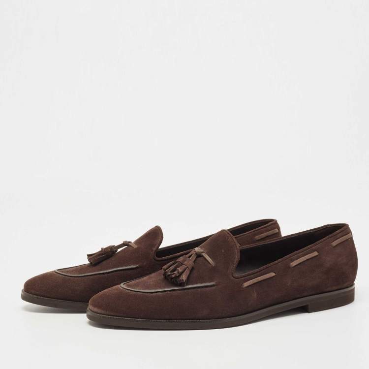 Pre Owned Loro Piana Brown Suede Tassel Slip On Loafers Size 41
