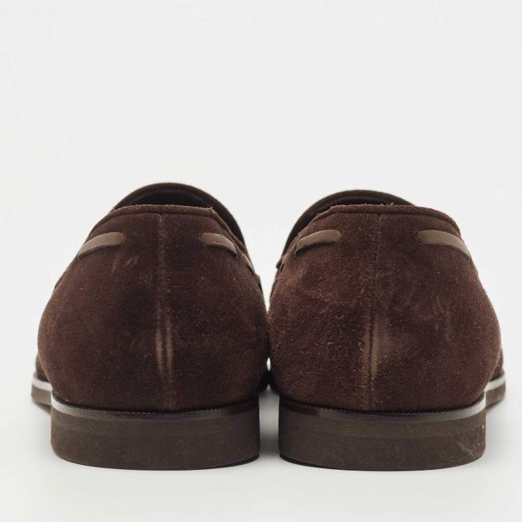 Pre Owned Loro Piana Brown Suede Tassel Slip On Loafers Size 41