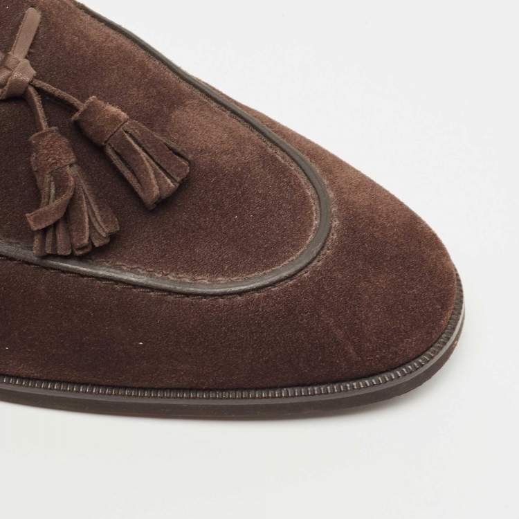 Pre Owned Loro Piana Brown Suede Tassel Slip On Loafers Size 41