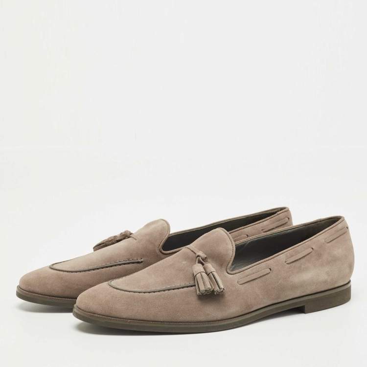 Pre Owned Loro Piana Grey Suede Slip On Loafers Size 41