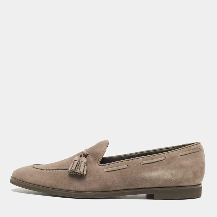 Pre Owned Loro Piana Grey Suede Slip On Loafers Size 41