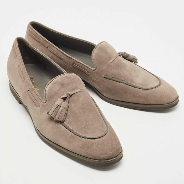 Pre Owned Loro Piana Grey Suede Slip On Loafers Size 41
