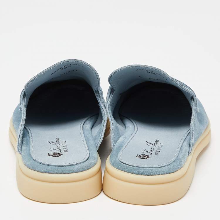 Pre Owned Loro Piana Blue Suede Summer Charms Walk Mules Size 35.5