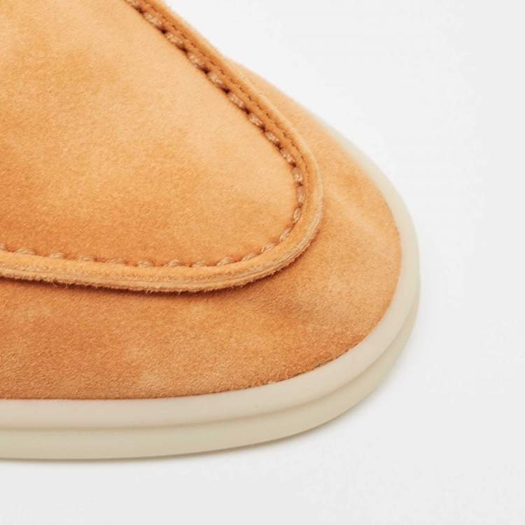 Pre Owned Loro Piana Orange Suede Babouche Charms Walk Flat Mules Size 38.5