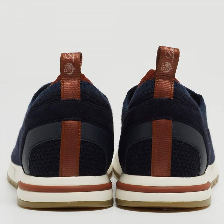 Pre Owned Loro Piana Navy Blue Knit Fabric 360 LP Flexi Walk Sneakers Size 38