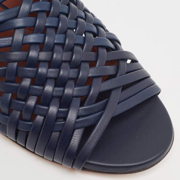 Pre Owned Loro Piana Blue Braided Leather Kristin Flat Sandals Size 36.5