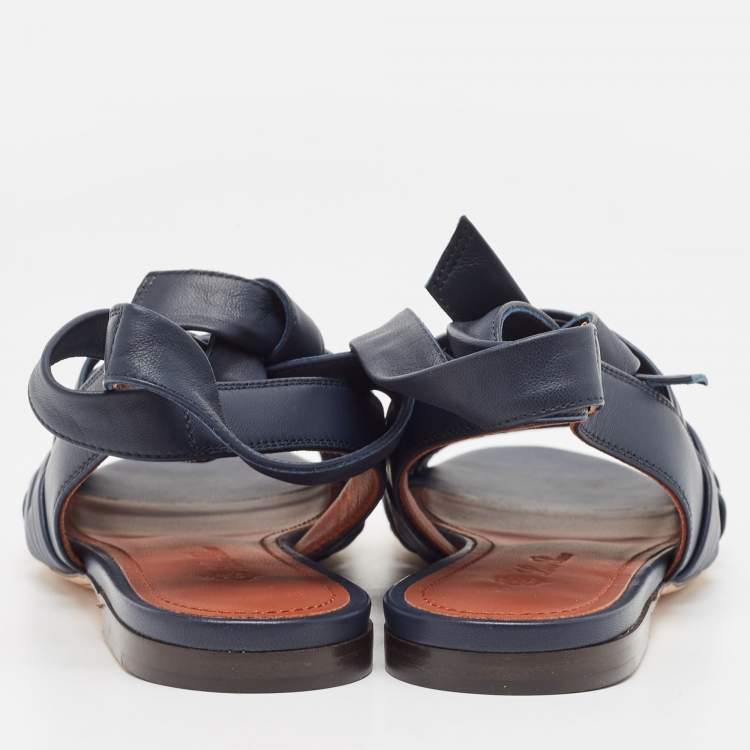 Pre Owned Loro Piana Blue Braided Leather Kristin Flat Sandals Size 36.5