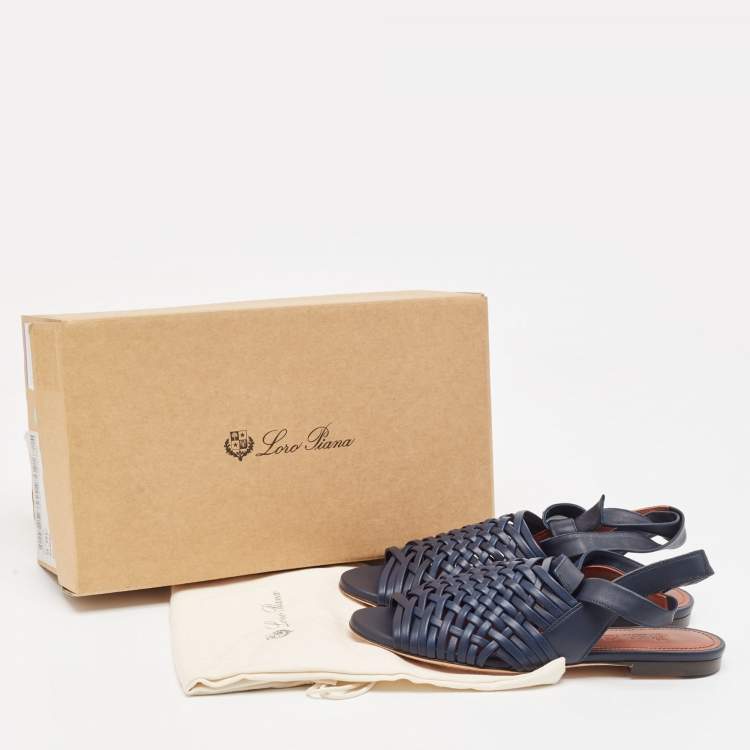 Pre Owned Loro Piana Blue Braided Leather Kristin Flat Sandals Size 36.5