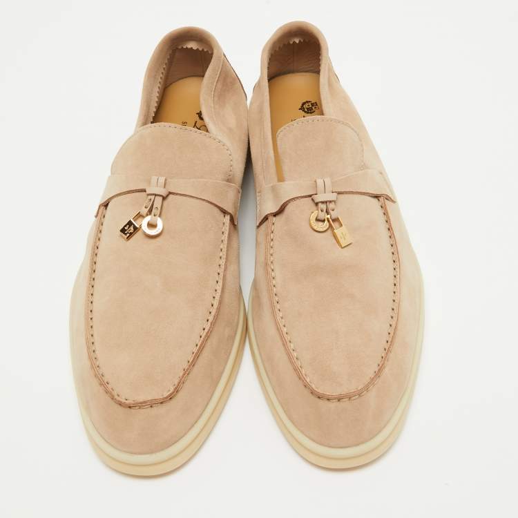 Pre Owned Loro Piana Beige Suede Summer Charms Walk Loafers Size 42