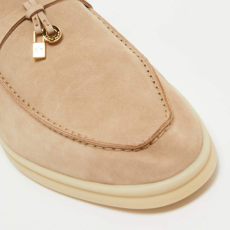 Pre Owned Loro Piana Beige Suede Summer Charms Walk Loafers Size 42