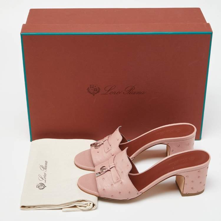 Pre Owned Loro Piana Pink Ostrich Leather Summer Charms Sandals Size 38