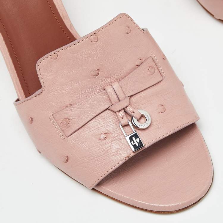Pre Owned Loro Piana Pink Ostrich Leather Summer Charms Sandals Size 38