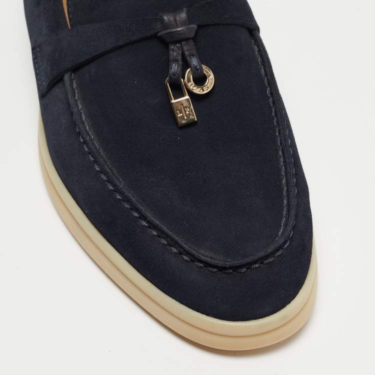Pre Owned Loro Piana Navy Blue Suede Summer Charms Walk Loafers Size 37