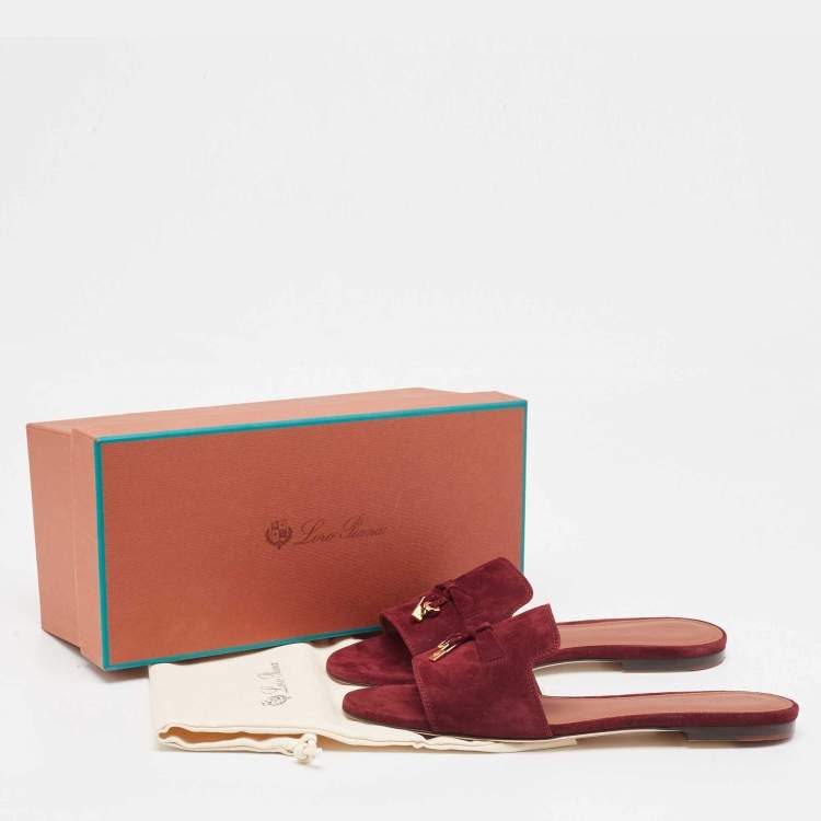 Pre Owned Loro Piana Burgundy Suede Summer Charms Flat Slides Size 41