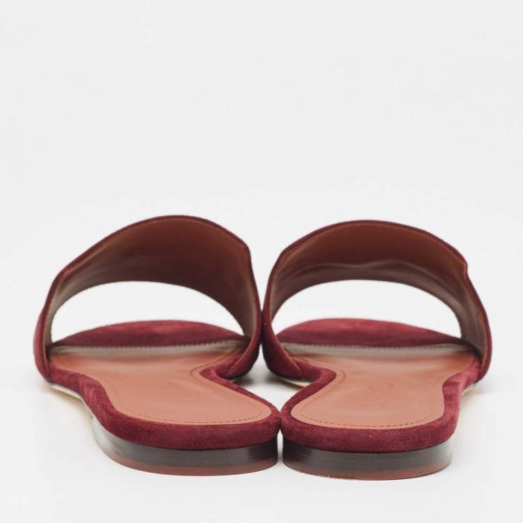 Pre Owned Loro Piana Burgundy Suede Summer Charms Flat Slides Size 41