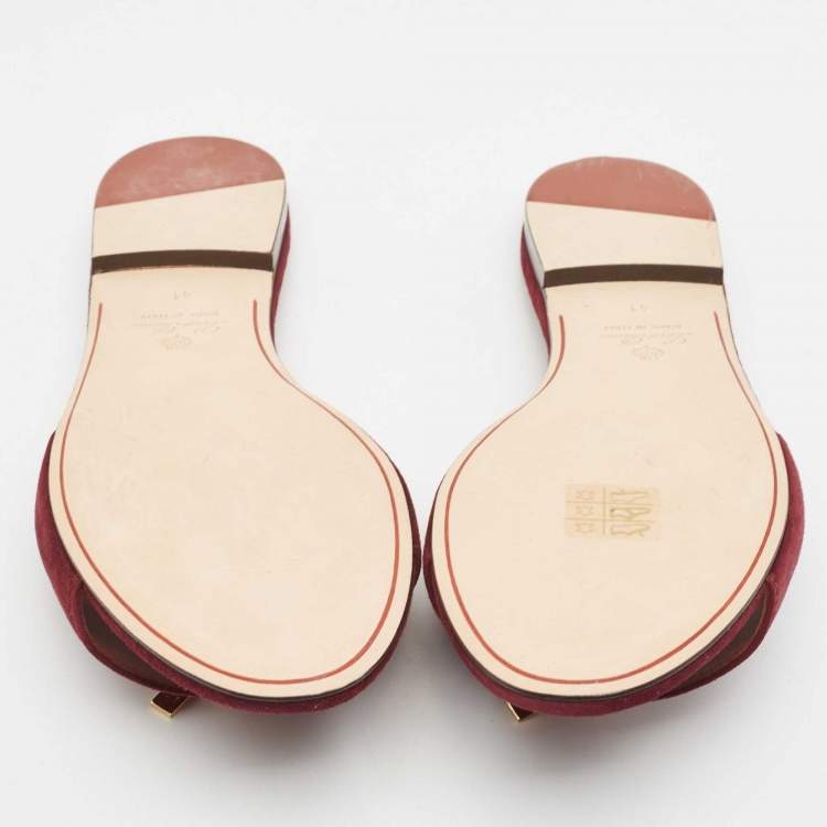 Pre Owned Loro Piana Burgundy Suede Summer Charms Flat Slides Size 41