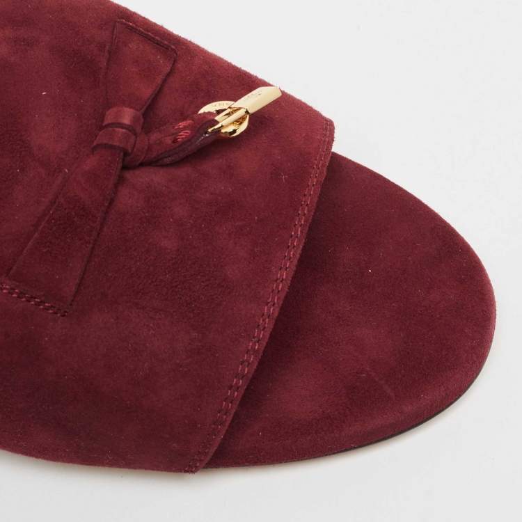 Pre Owned Loro Piana Burgundy Suede Summer Charms Flat Slides Size 41