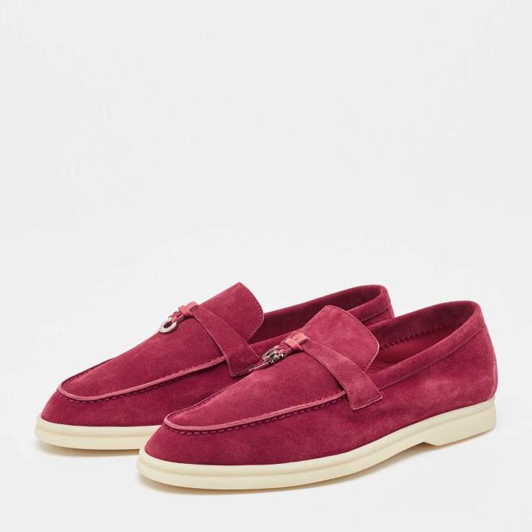 Pre Owned Loro Piana Burgundy Suede Summer Charms Walk Loafers Size 37