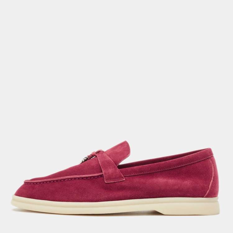 Pre Owned Loro Piana Burgundy Suede Summer Charms Walk Loafers Size 37