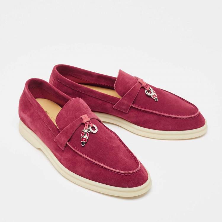 Pre Owned Loro Piana Burgundy Suede Summer Charms Walk Loafers Size 37