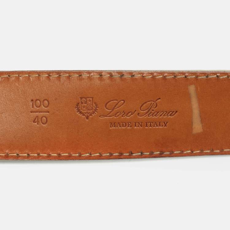 Pre Owned Loro Piana White Leather Ring Buckle Belt 100CM