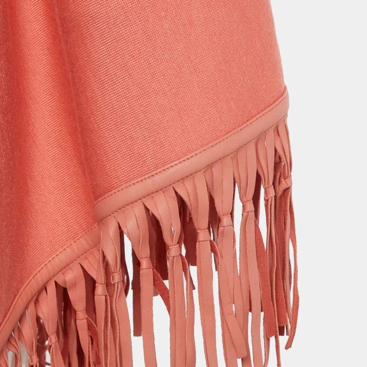 Pre Owned Loro Piana Pink Cashmere and Leather Fringe Triangle Scarf 