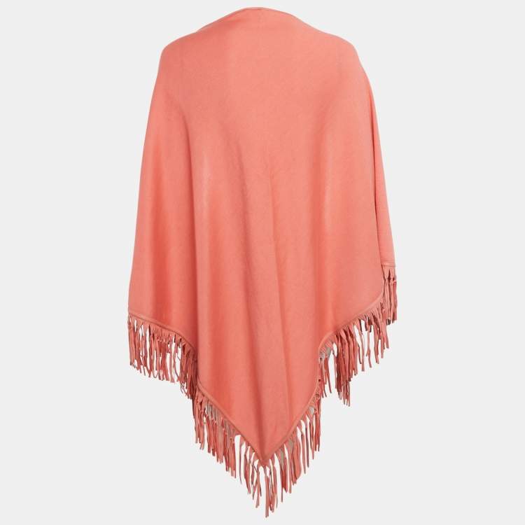 Pre Owned Loro Piana Pink Cashmere and Leather Fringe Triangle Scarf 