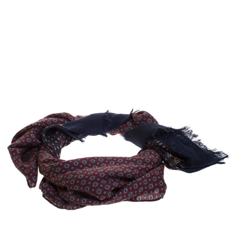 مملوكة مسبقًا Loro Piana Blue & Red Circle Print Cashmere Silk Scarf