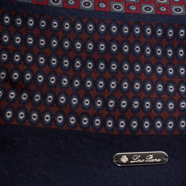 مملوكة مسبقًا Loro Piana Blue & Red Circle Print Cashmere Silk Scarf