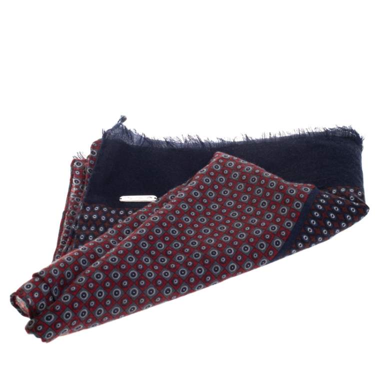 مملوكة مسبقًا Loro Piana Blue & Red Circle Print Cashmere Silk Scarf