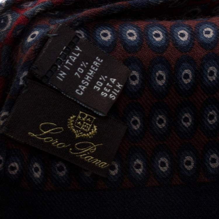 مملوكة مسبقًا Loro Piana Blue & Red Circle Print Cashmere Silk Scarf