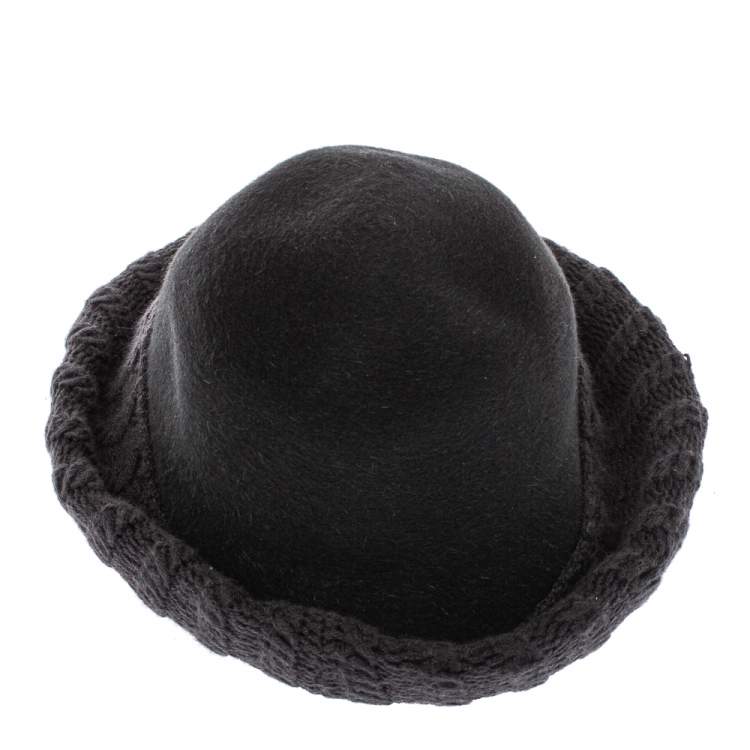 Pre Owned Loro Piana Charcoal Grey Rabbit Fur & Cashmere Knit Trim Fedora Hat Size S